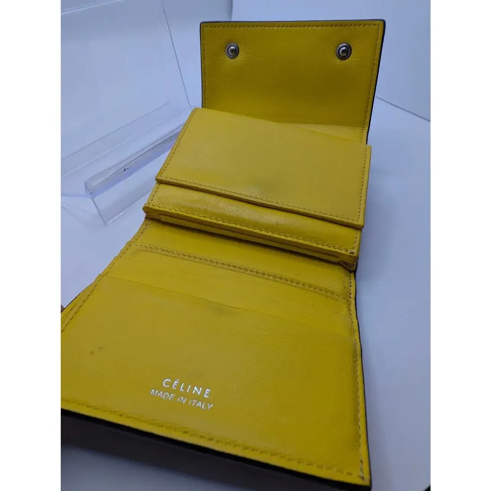 Authentic Céline Compact Trifold Wallet Black Yellow Leather